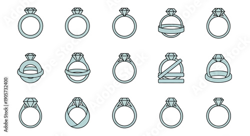 Collection of Simple Ring Illustrations with Diamonds.