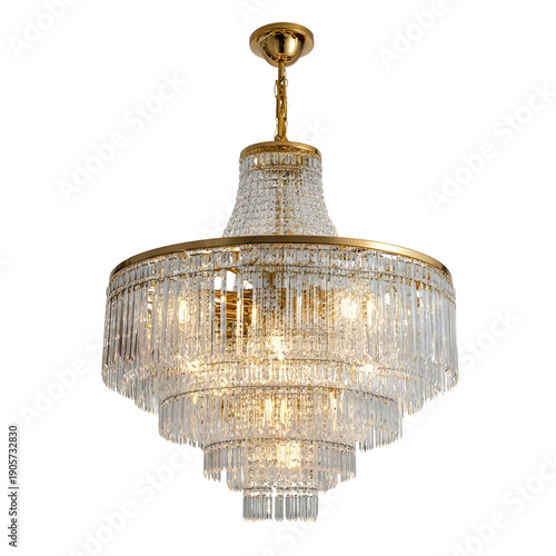 Front view of modern crystal Chandelier in a isolated on a white transparent background