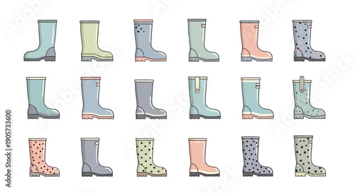 Colorful Rain Boots Collection Illustration.