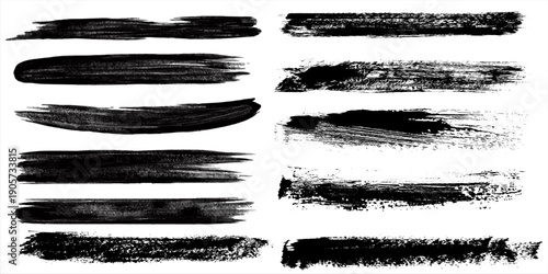 Grunge brush strokes, lines, ink smudges, hand-drawn scribble shapes. Handmade sketchy marks, acrylic stains, charcoal streaks. Paint textures, dry brush effect. Marker underline. Vector illustration