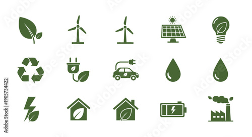 Sustainable Energy Icons Set for Eco Friendly.