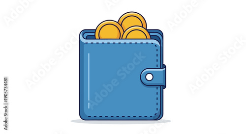 Blue wallet stuffed with gold coins