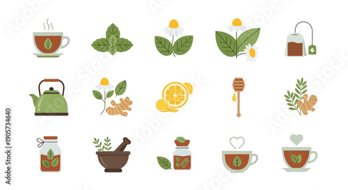 Tea Leaves and Tea Cups Illustrations Collection.