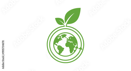 Green logo of a stylized globe with two leaves on a white background, symbolizing eco-friendliness and sustainability.