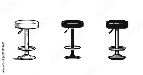 Vintage adjustable bar stools in artistic styles with white background
