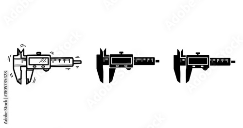 Vector illustration of three types of vernier calipers on white background
