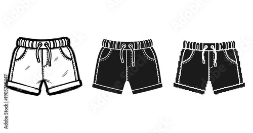 Set of three varying black and white shorts with drawstrings