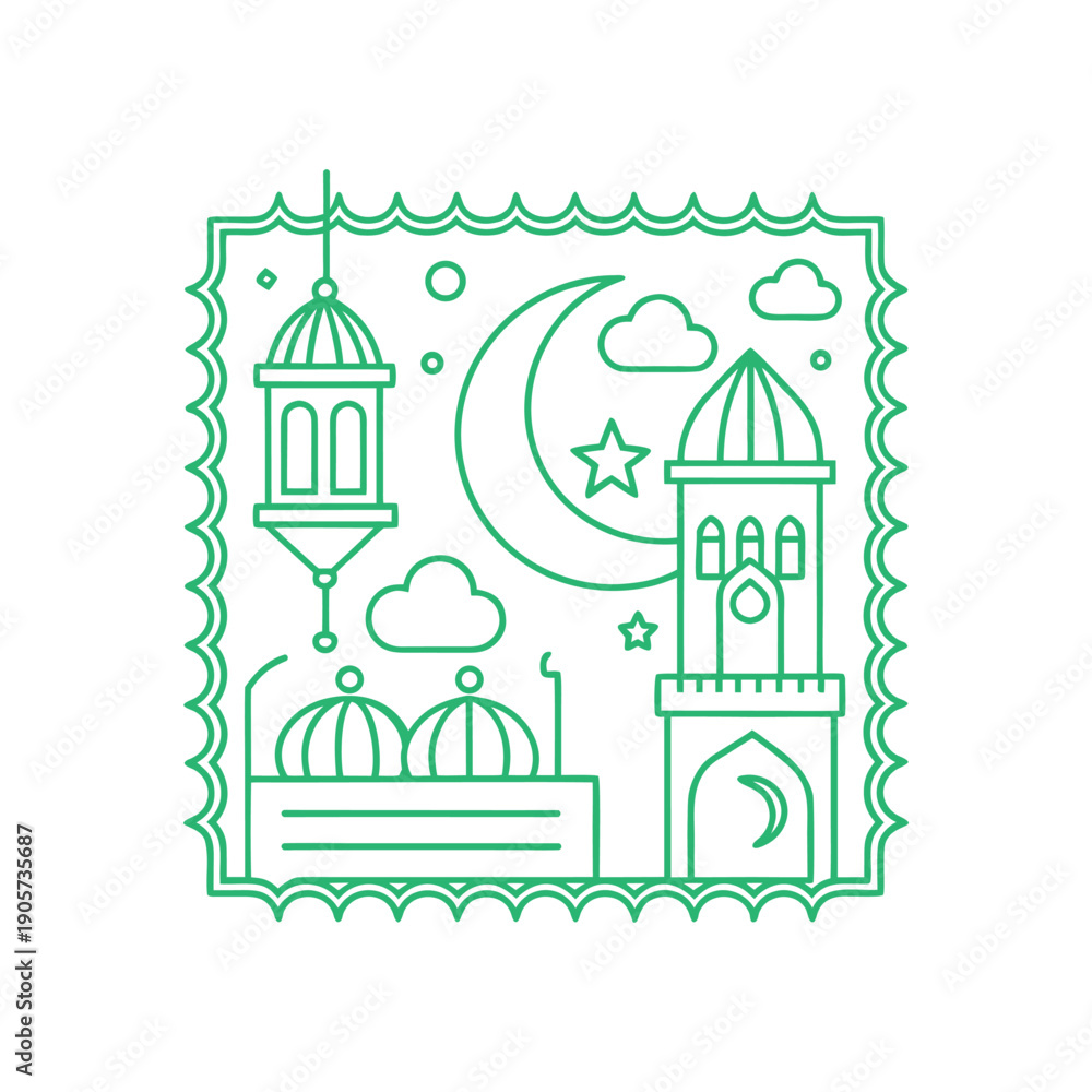 Fototapeta premium Islamic architectural elements depicted in a minimalist line art style