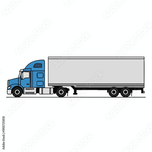 Side View of a Modern Freight Semi Truck with Container Trailer for Logistics and Transportation Industry