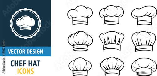 Set of chef hat line icons in multiple styles for cooking, restaurant, and culinary design