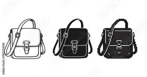 Illustration of three stylish crossbody bags in different art styles