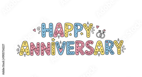 Celebratory Anniversary Design with Decorative Lettering and Festive Elements for Invitations