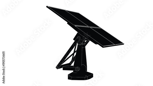 Single-Axis Solar Tracker Silhouette Showing Tilted Panel, Mechanical Arm And Ground Mount For Renewable Energy