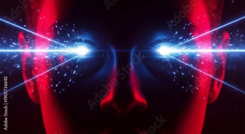Futuristic Face with Laser Eyes and Neon Glow Effects