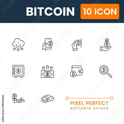 bitcoin and crypto icon set, blockchain digital currency symbols, modern flat vector cryptocurrency payment UI icons