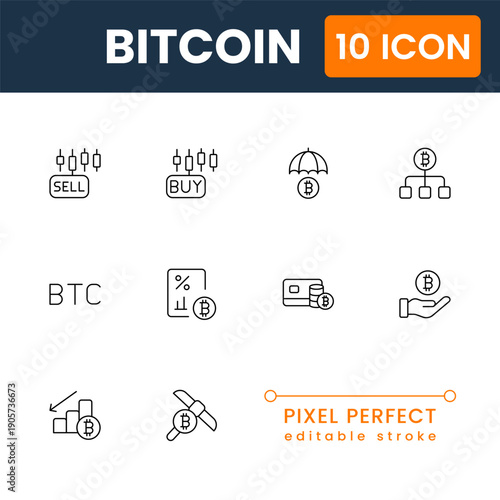 bitcoin and crypto icon set, blockchain digital currency symbols, modern flat vector cryptocurrency payment UI icons