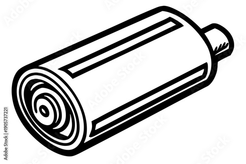 Stylized vector illustration of a partially unrolled aluminum foil roll in a retro 1950s technical engraving style.