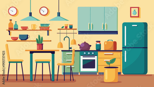 Modern kitchen interior with appliances and wooden furniture arrangement. isolated on white background, Vector