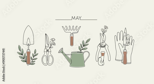 Gardening Tools and Accessories Illustration Set.