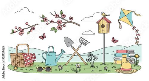 Gardening Tools and Accessories Illustration.