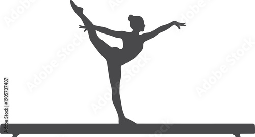 Gymnast Balancing on Beam Silhouette Vector Icon Representing Gymnastics, Fitness, and Sports