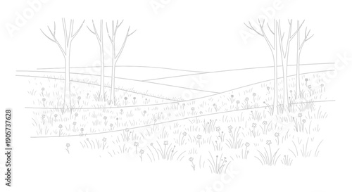 Sketch of Trees and Landscape Scene.