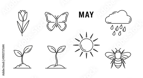 Spring Season Icons Set with Floral Elements.