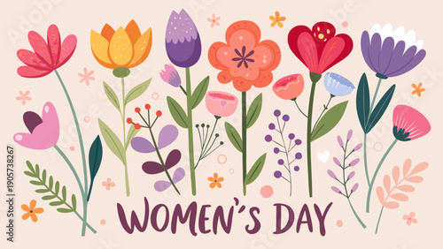 Colorful floral arrangement celebrating women's empowerment and international women's day isolated on white background, Vector