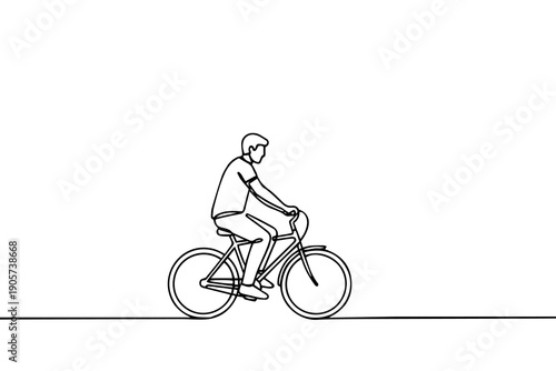 Single continuous line drawing young professional businessman riding bicycle to his company. Bike to work, eco friendly transportation concept.