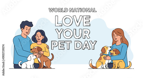 Illustration of people pampering and cherishing their pets on National Love Your Pet Day with a playful and affectionate mood.