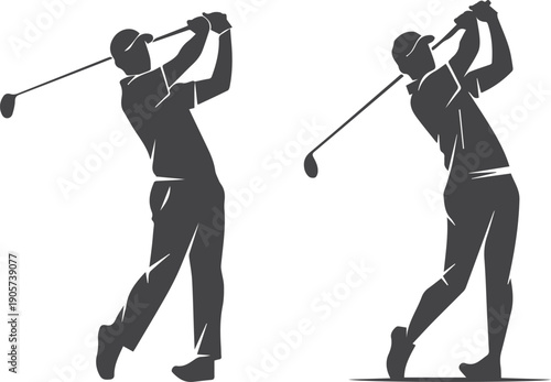 Golfer Mid-Swing Silhouette Vector Icon Representing Golf Sport, Athletic Motion, and Recreation