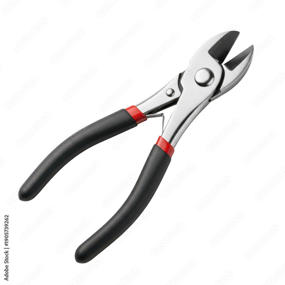 Obraz premium A pair of needle nose pliers with black handles and red accents on a white background. isolated on transparent background