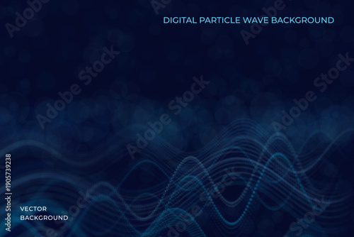 Modern abstract background with flowing digital waves and dotted surfaces forming a dynamic technological scene. Vector. Soft glow, depth effect and clean composition for business, science, artificial