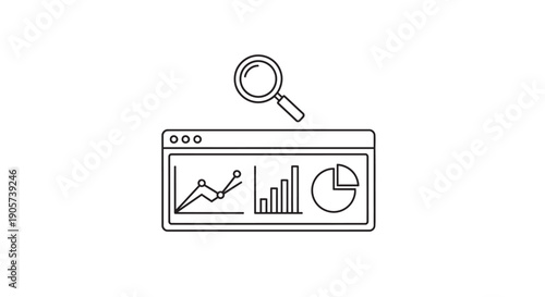 Magnifying glass inspecting a financial growth chart icon in blue vector design