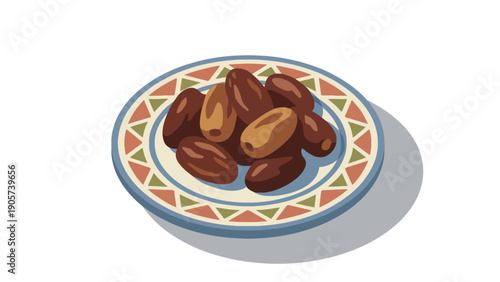 A plate filled with several brown dates, depicted in a simple, illustrative style.