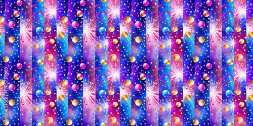 Wallpaper Mural Transcendent seamless abstract design with vibrant pink-magenta bursts, shining golden streams, bright cyan particles and deep blue background ideal for celebration. Torontodigital.ca