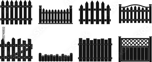 Fence icon set various fence designs and gates for your projects