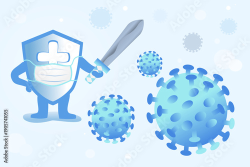 Medical Shield Character Protecting Against Virus Infection Concept Illustration