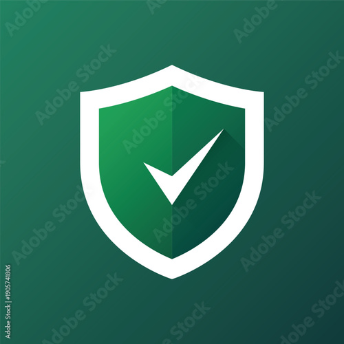 Green shield check mark icon. Vector illustration