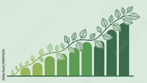 Green plant growing on ascending bar graph growth