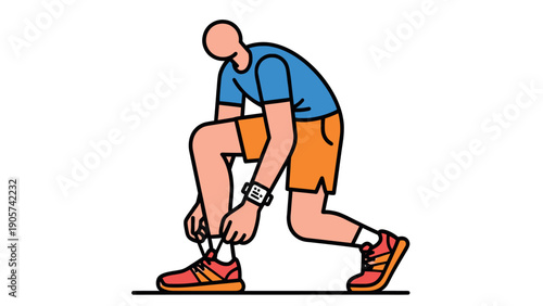 Runner preparing for a jog, bending down to secure athletic shoelaces, perfect for promoting health, active lifestyle, and sports training campaigns