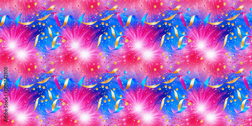Wallpaper Mural Vivid seamless pattern with dynamic magenta explosions, luminous golden bands, bright cyan details and vibrant blue ideal for celebration design. Torontodigital.ca