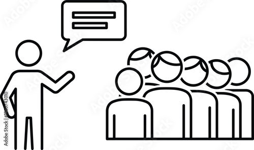 Public speaking presentation icon audience communication speech bubble seminar training vector illustration isolated modern design concept
