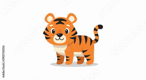 Cute cartoon tiger cub standing and looking forward.
