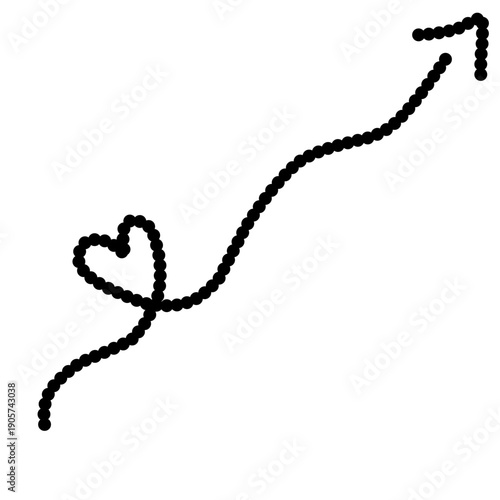 Minimalist heart arrow doodle, romantic path icon, black ink line art