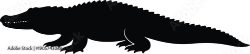 Black Alligator Silhouette Side View Reptile Animal Isolated on White Background Wildlife Vector Illustration Design Element Icon Logo Clipart