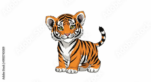 Cute cartoon tiger cub standing and looking forward.