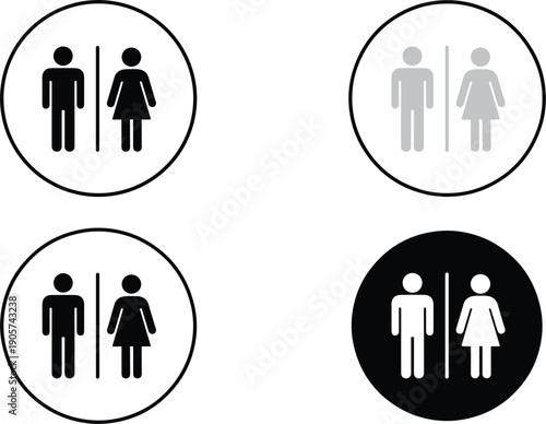 Restroom gender symbols icons set male female toilet signage public facilities vector collection isolated design