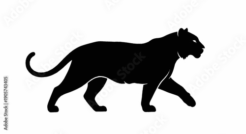 Black panther silhouette walking with tail curled.