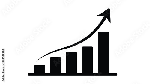 Ascending Bar Chart With Upward Arrow Icon Representing Strong Performance, Revenue Growth, Positive Forecast And Investment Opportunity Visualization Vector Illustration
